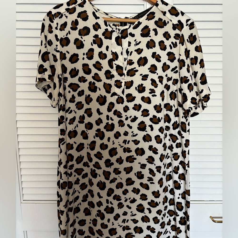 Zara short sleeve v neck leopard print dress
